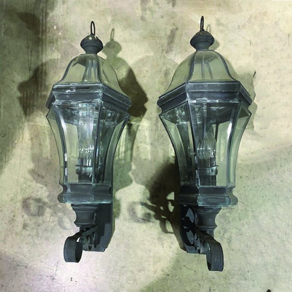 Two Outside Leaded Copper Porch Lanterns